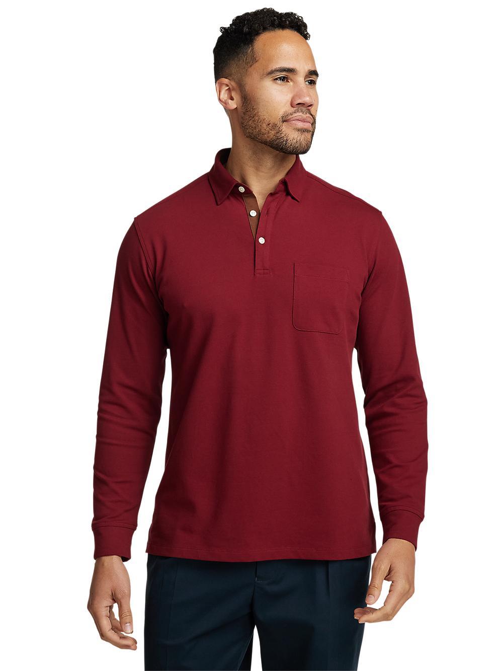 Cotton/Spandex Pique Three Button Polo - Burgundy Product Image