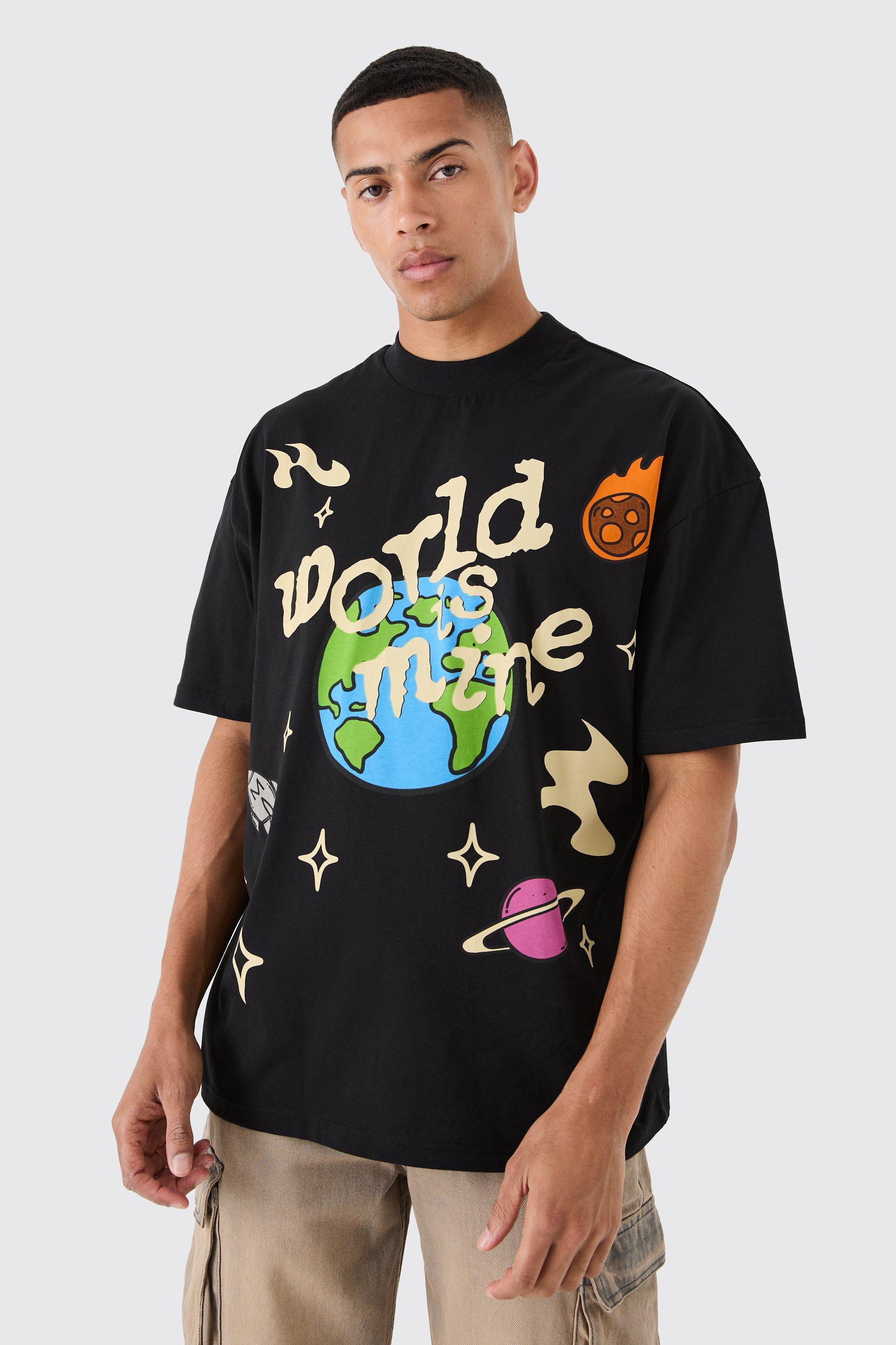 Oversized Extended Neck Space Graphic T-shirt | boohooMAN USA Product Image