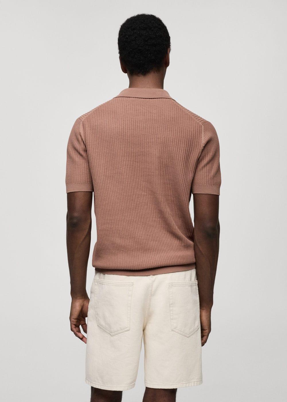 MANGO MAN - Ribbed cotton knitted polo shirt nudeMen Product Image