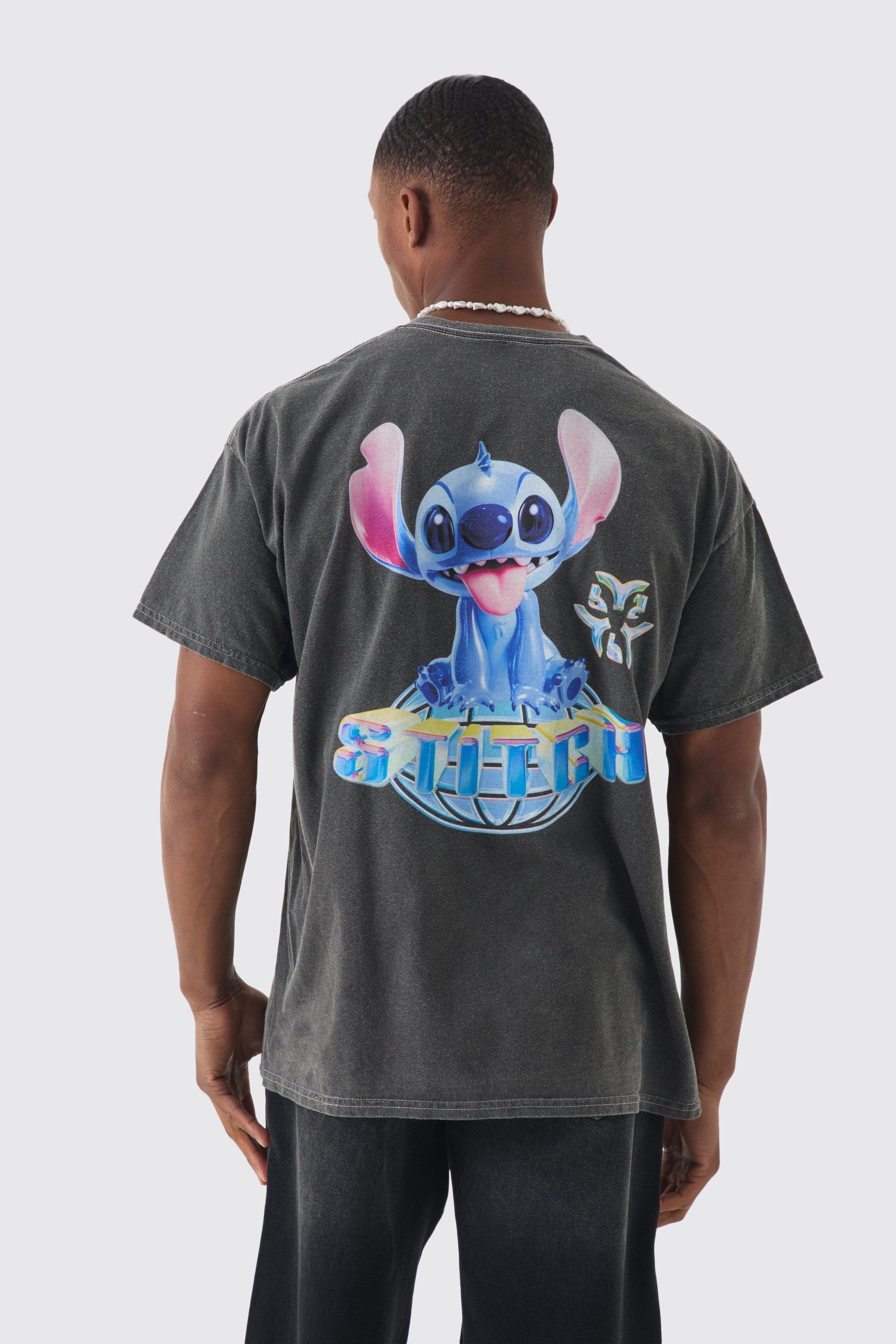 Oversized Disney Lilo And Stitch Wash License Back Print T-shirt | boohooMAN USA Product Image