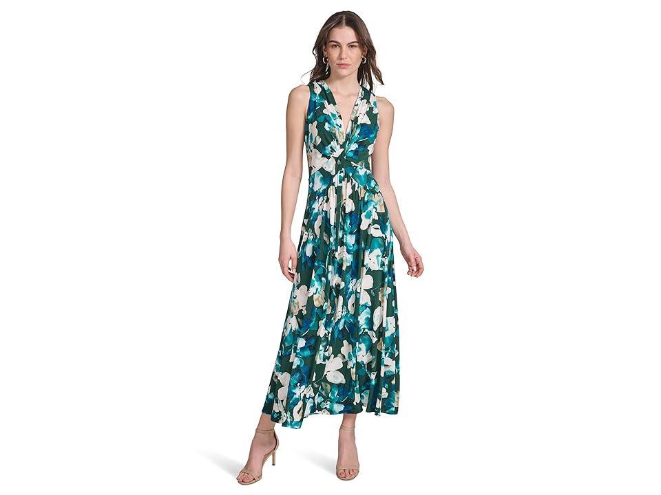 Calvin Klein Matte Jersey Printed Front Knot Dress (Malachite ) Women's Dress Product Image