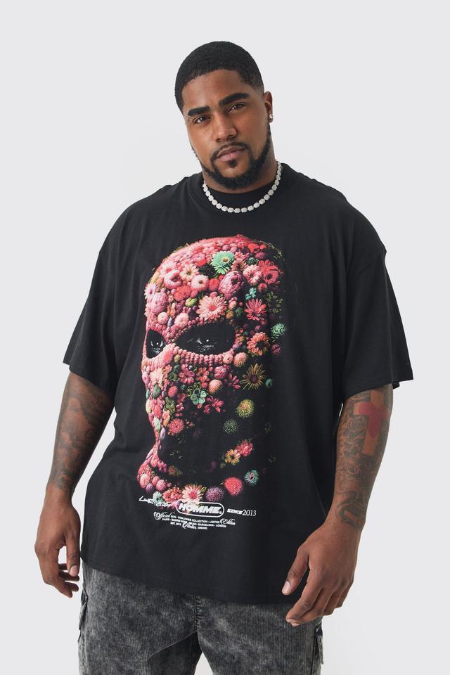 Plus Oversized Floral Mask T-shirt | boohooMAN USA Product Image