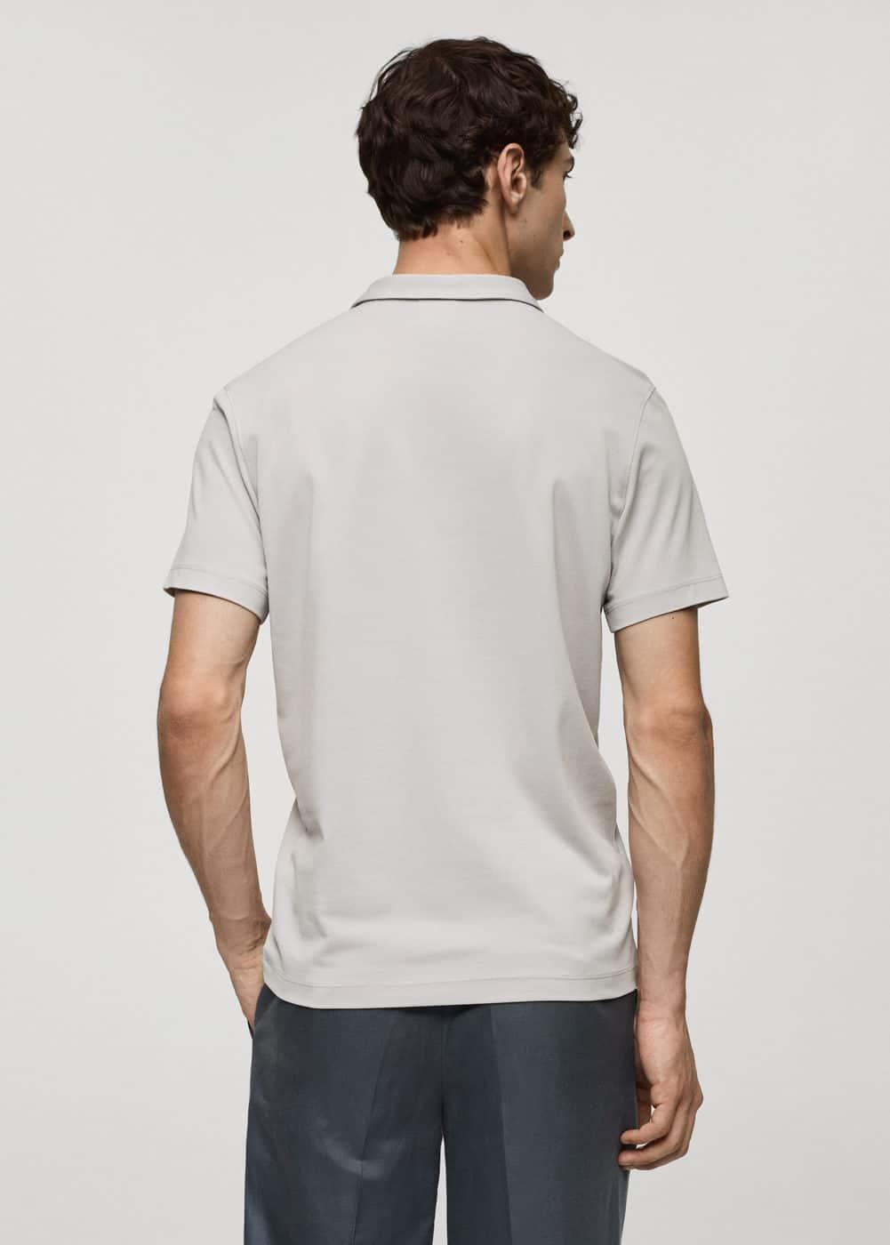 Slim-fit cotton piqué textured polo shirt - Men | MANGO USA Product Image