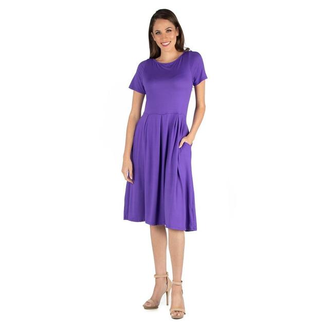 Womens 24seven Comfort Apparel Short Sleeve Midi Dress with Pockets Purple Product Image