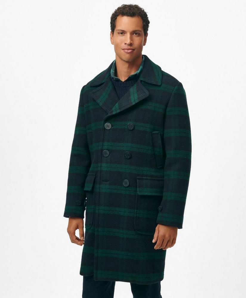 Wool Double-Breasted Black Watch Overcoat Product Image