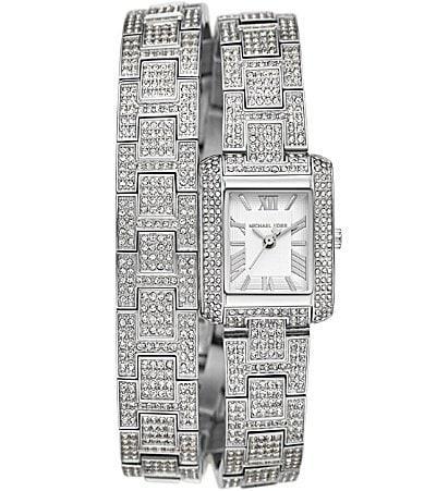 Michael Kors Womens Emery Three-Hand Crystal Pave Stainless Steel Wrap Bracelet Watch Product Image