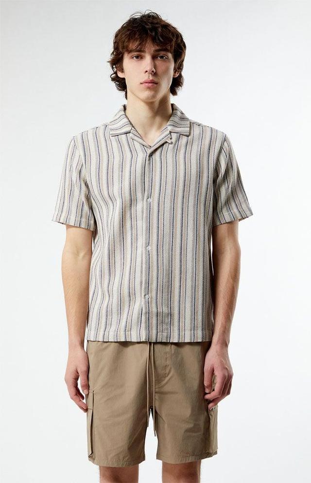 Men's Woven Striped Camp Shirt - Product Image