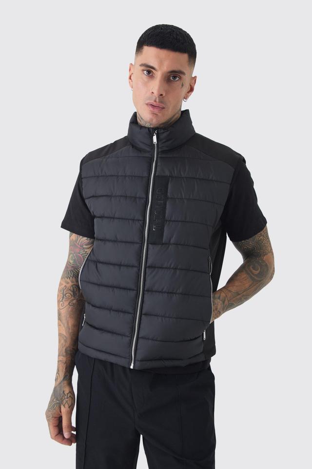 Mens Tall Official Funnel Neck Puffer Gilet In Black, Black Product Image