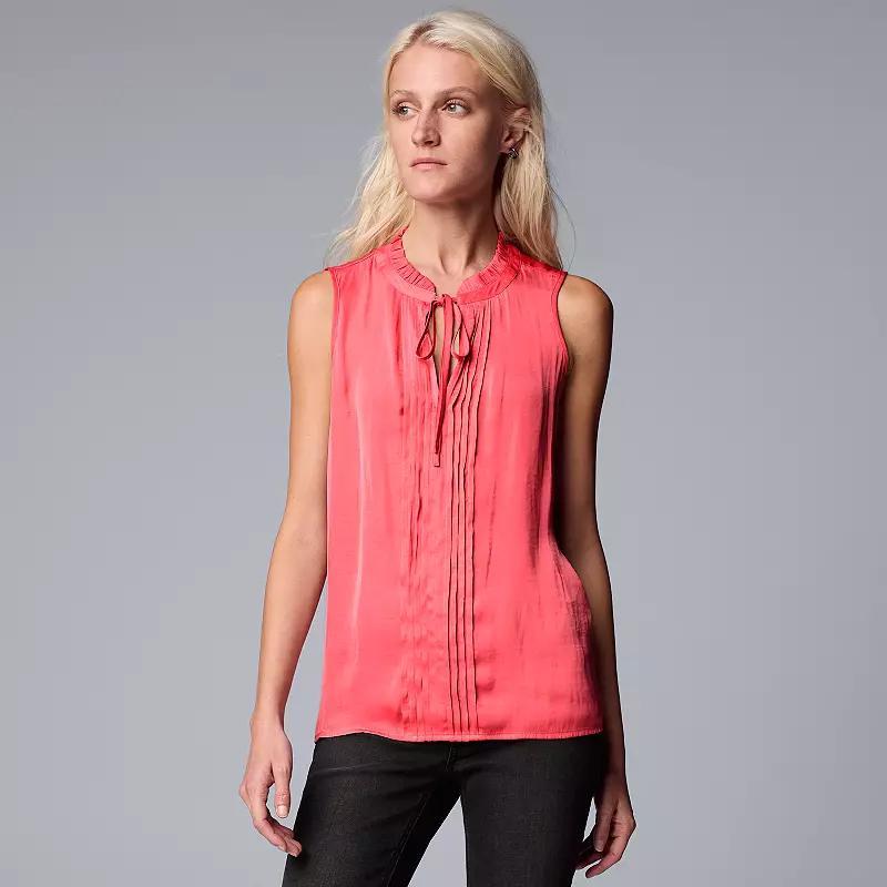 Womens Simply Vera Vera Wang Tie Front Pintuck Top Bahama Pink product image