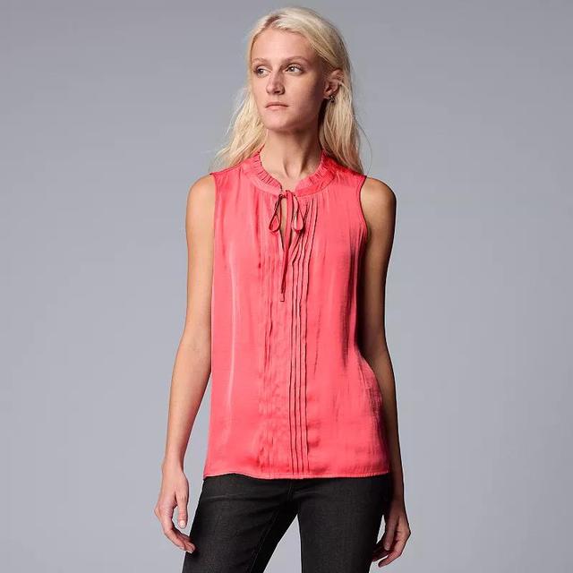 Petite Simply Vera Vera Wang Tie-Front Pintuck Top, Womens Bahama Pink Product Image