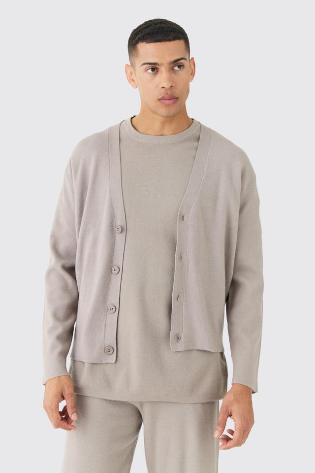 Boxy Fit Knitted Cardigan | boohooMAN USA Product Image