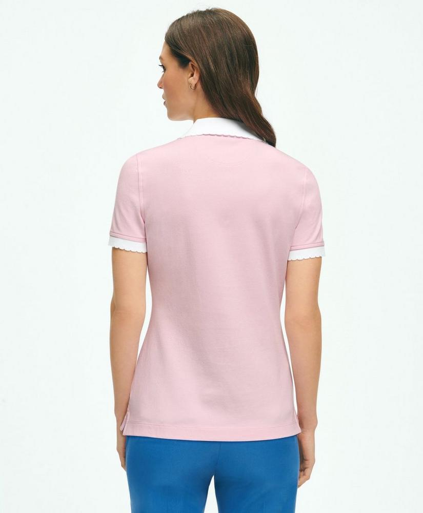 Cotton Blend Scalloped Pique Polo Shirt Product Image