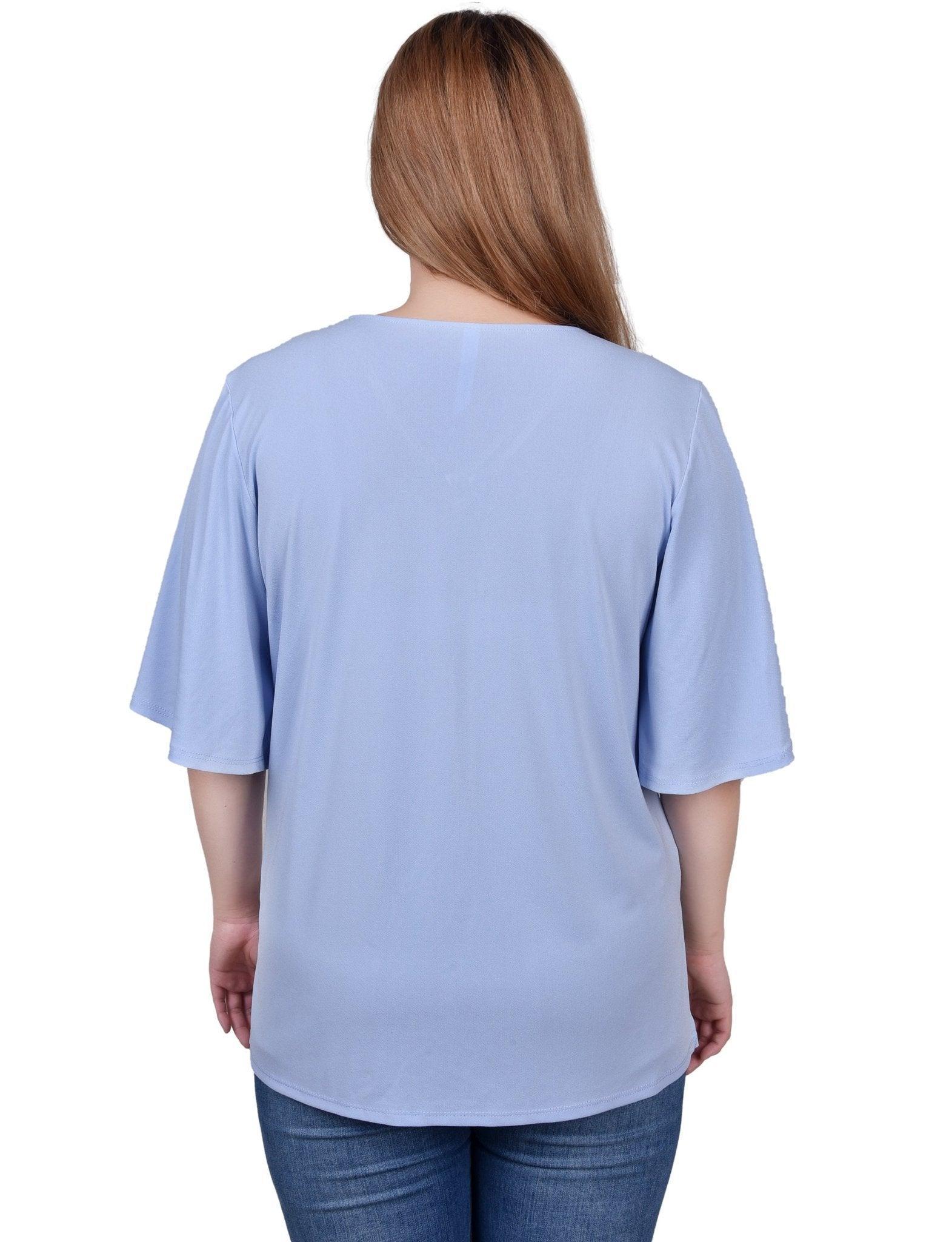 Elbow Sleeve Tie-Front Top - Petite Product Image