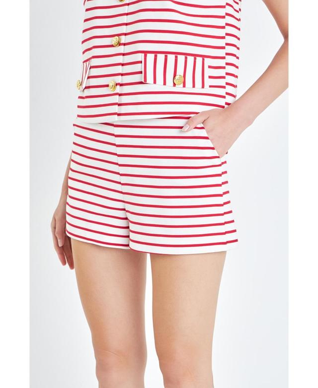 English Factory Womens Stripe Knit Shorts - White Product Image