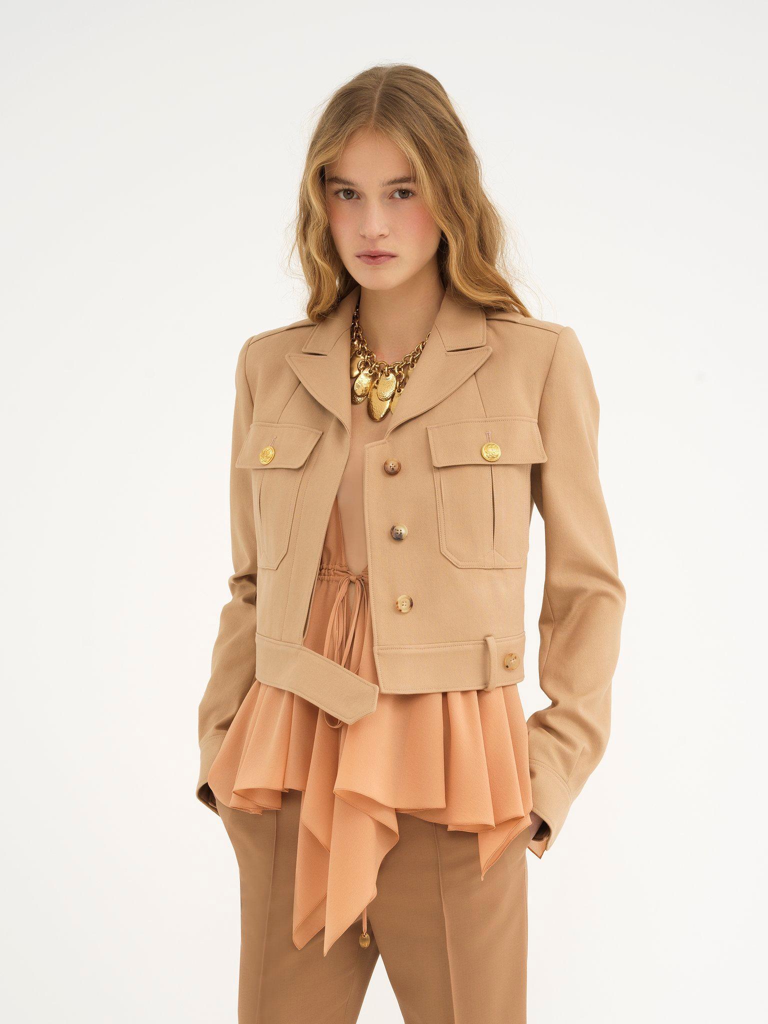 Cropped saharienne jacket in cotton drill Product Image