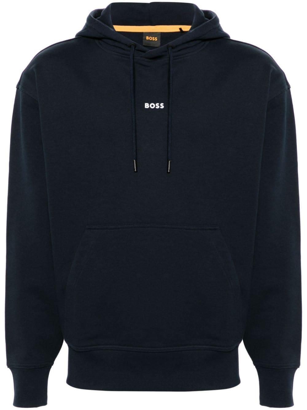 Rubberised-logo Cotton Hoodie In Dark Blue Product Image