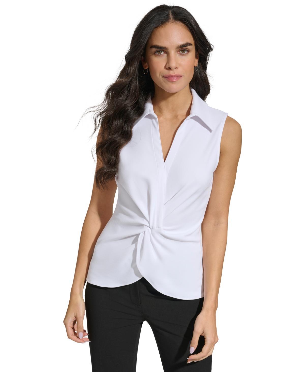 Calvin Klein Womens Collared Twist-Front Sleeveless Top Product Image