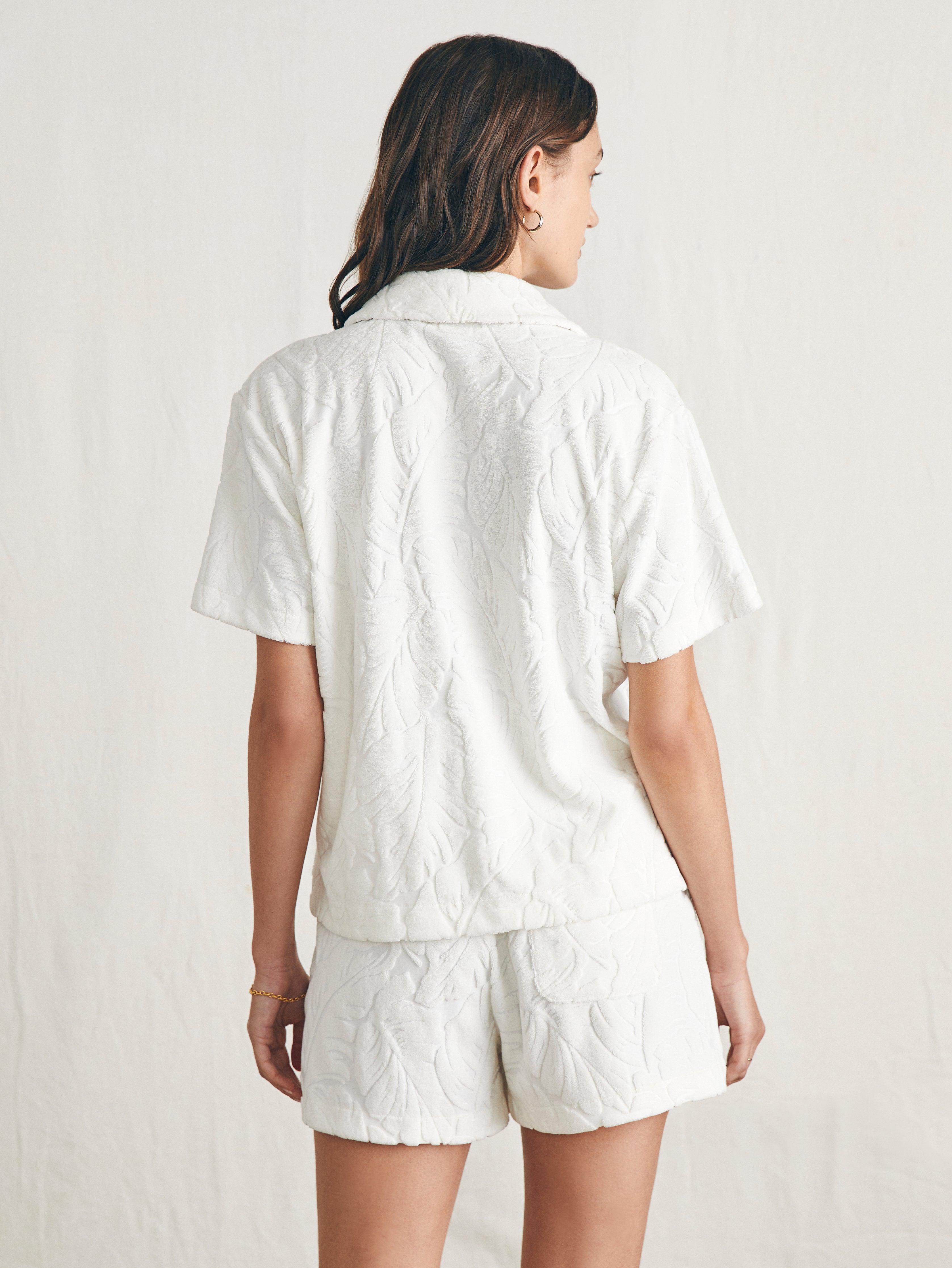 Cabana Towel Terry Short Sleeve Button Up - Tropic Fern Vintage White Female Product Image