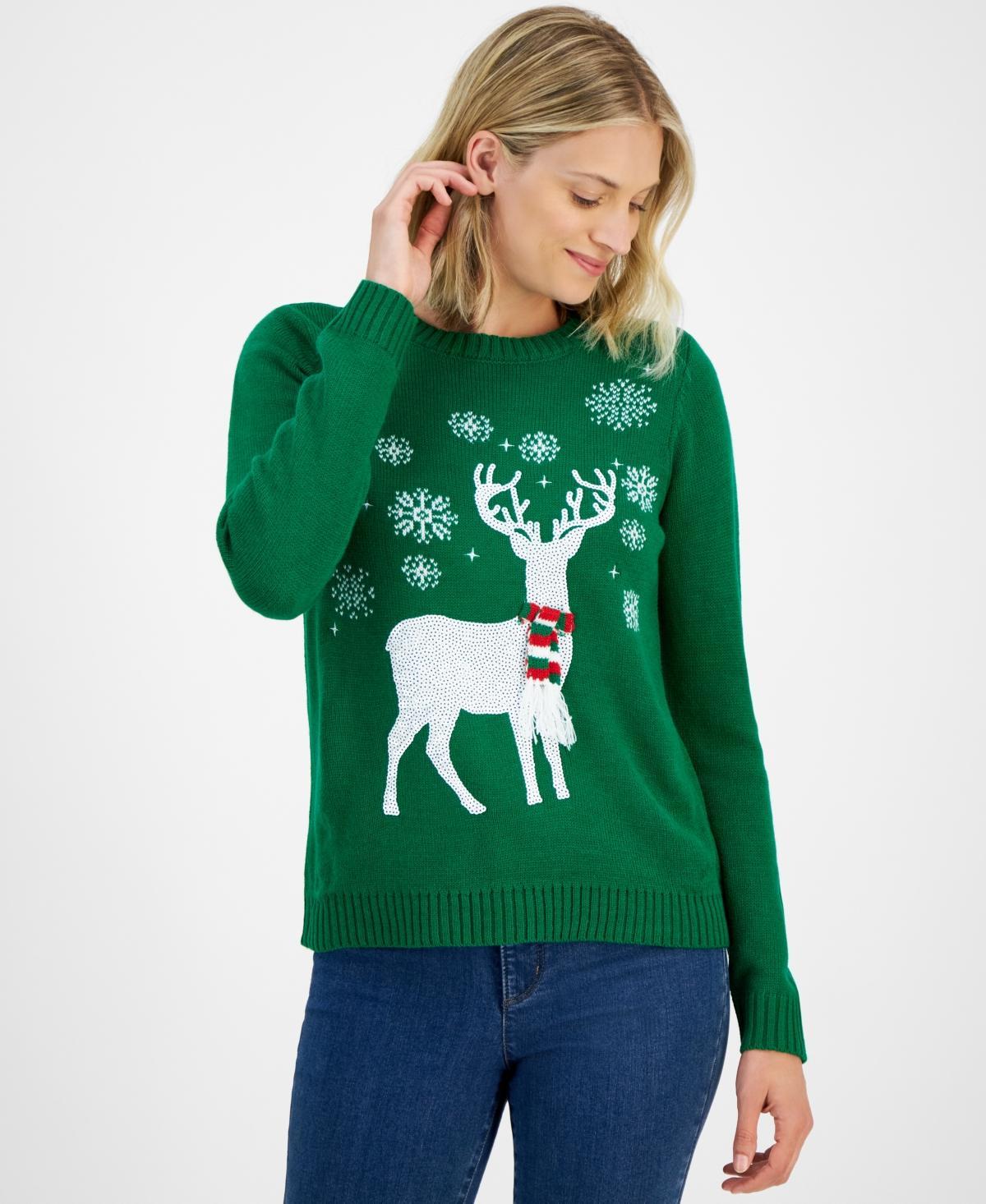 Holiday Lane Womens Sequined Reindeer Crewneck Sweater, Created for Macys Product Image