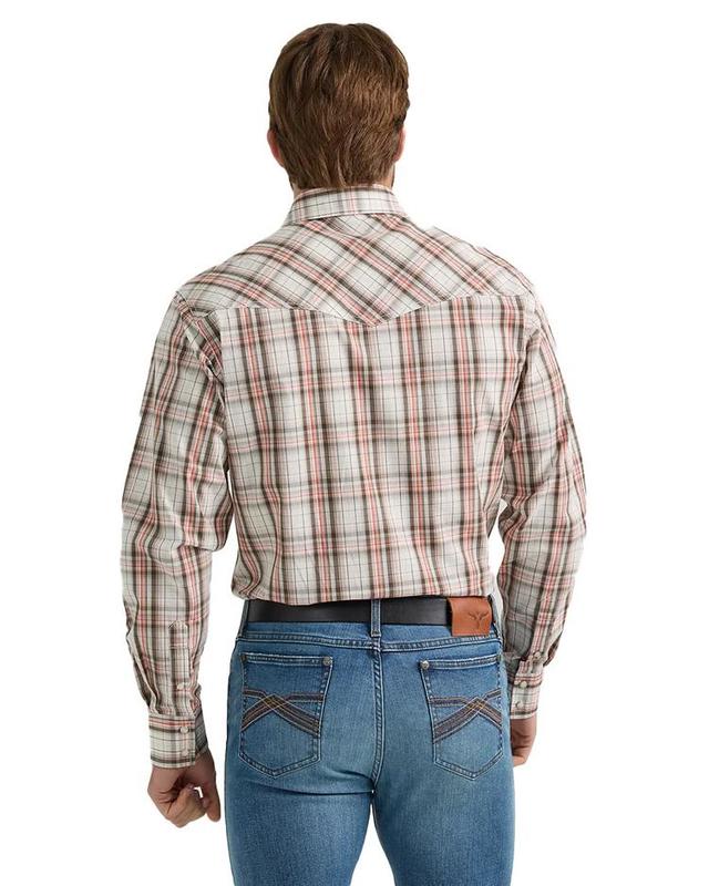 Wrangler 20X® Men's L/S White/Brown Plaid Advanced Comfort Snap Shirt Product Image