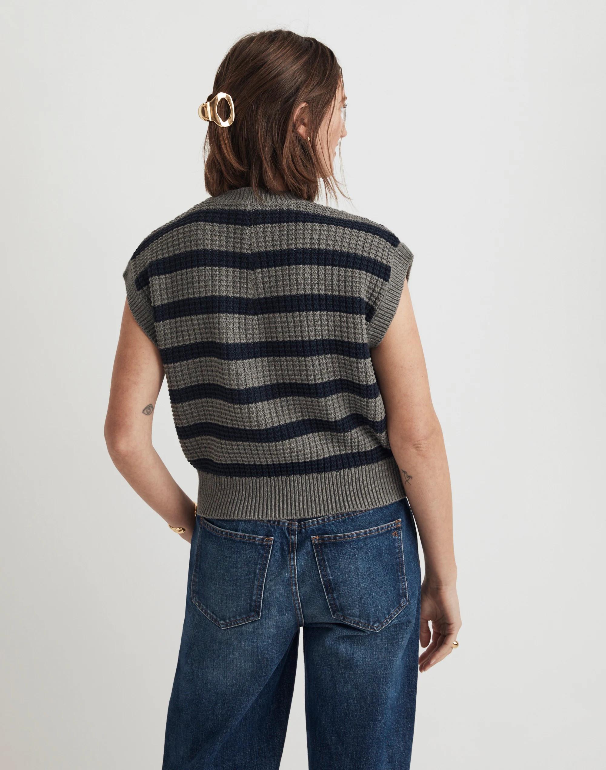 Waffle-Knit Sweater Vest in Stripe Product Image