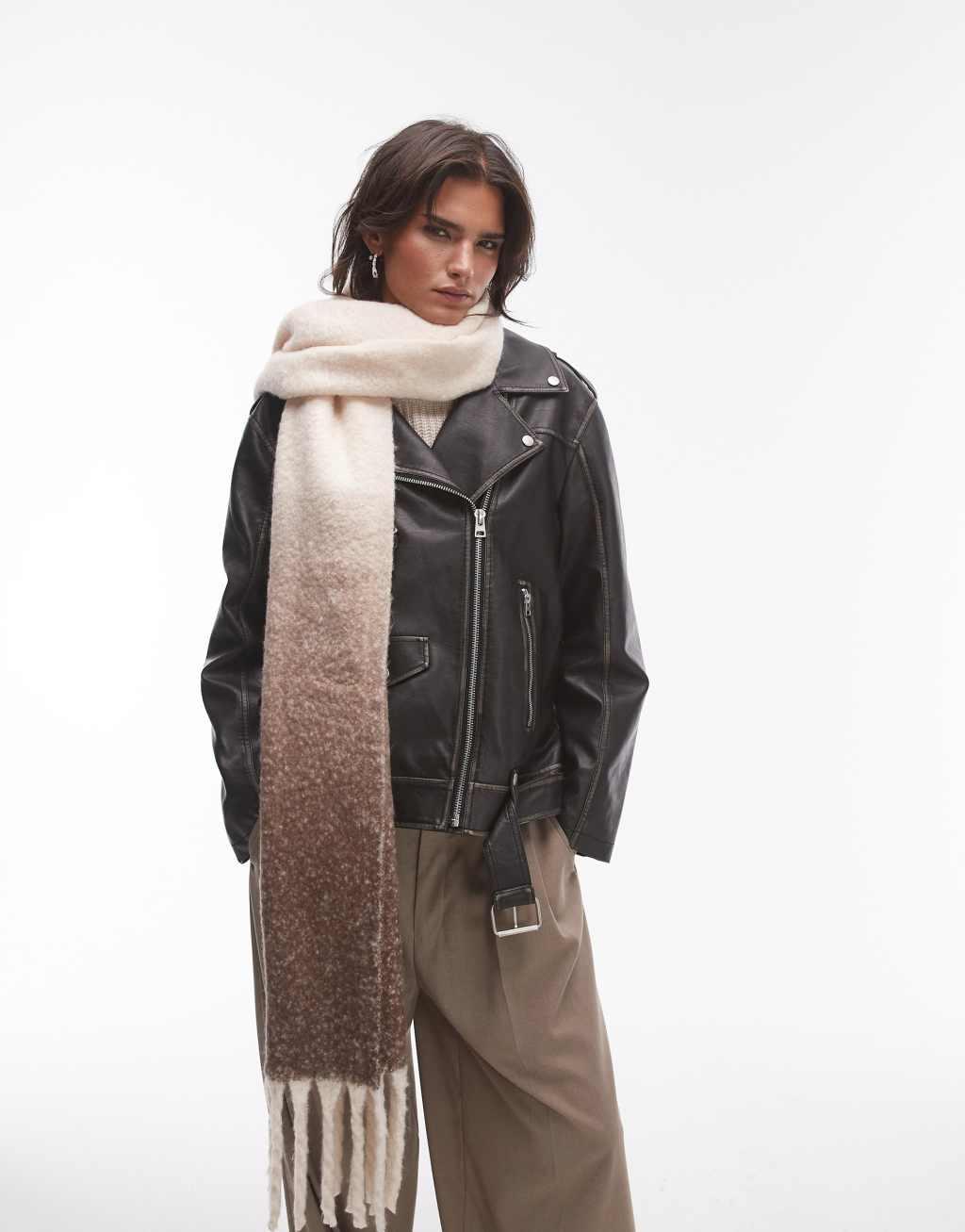 Topshop Sydney blanket scarf in cream with chocolate detail product image