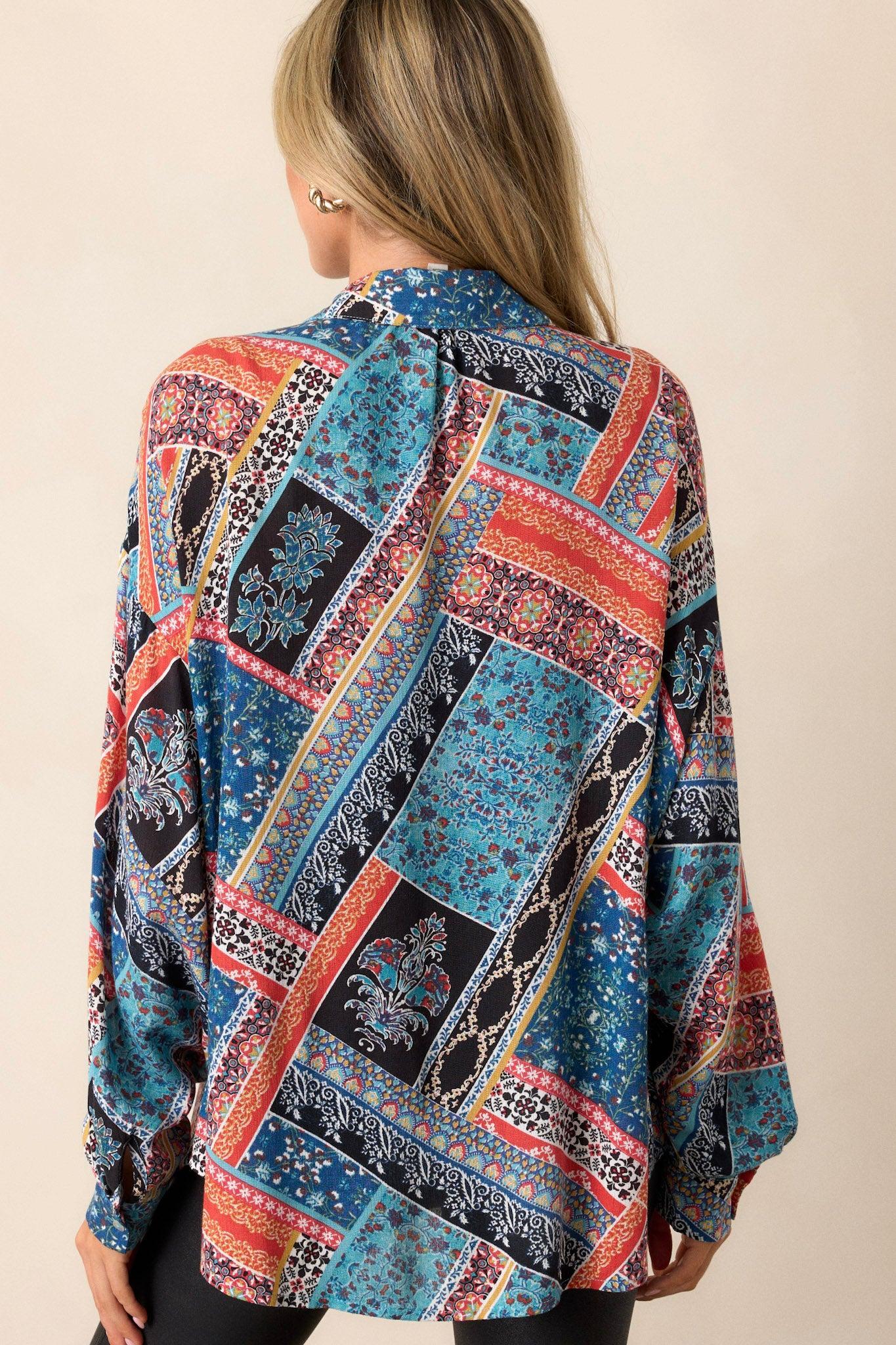 Brave New World Blue Patchwork Print Top Product Image