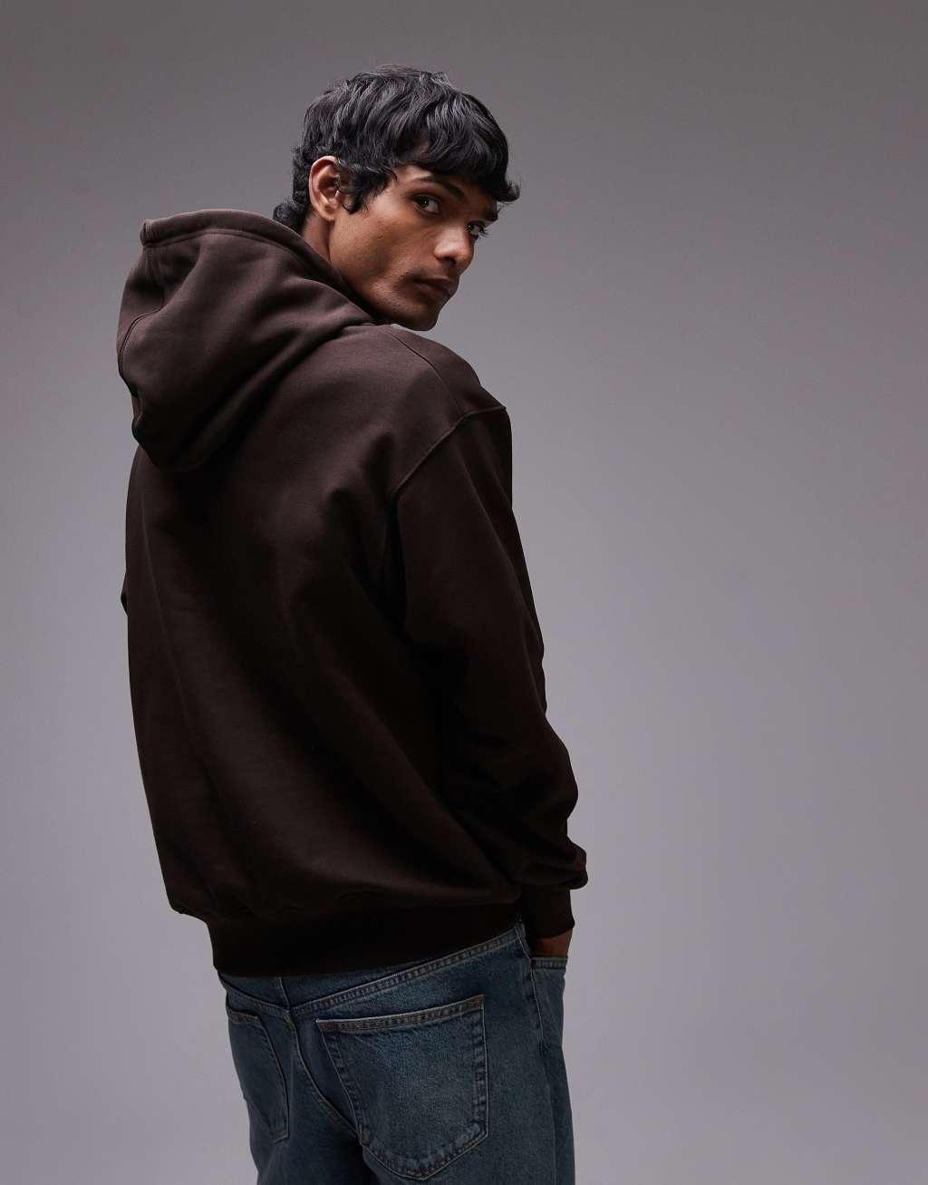 ARKET relaxed terry hoodie in dark brown Product Image