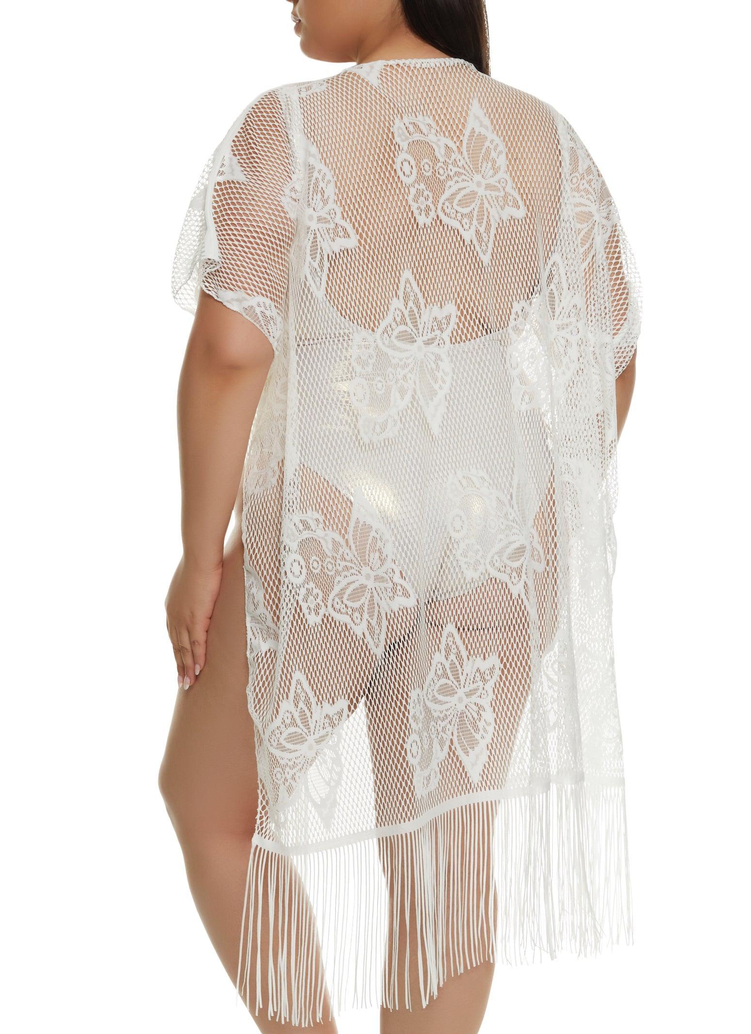 Womens Butterfly Lace Fringe Hem Swim Cover Up Product Image