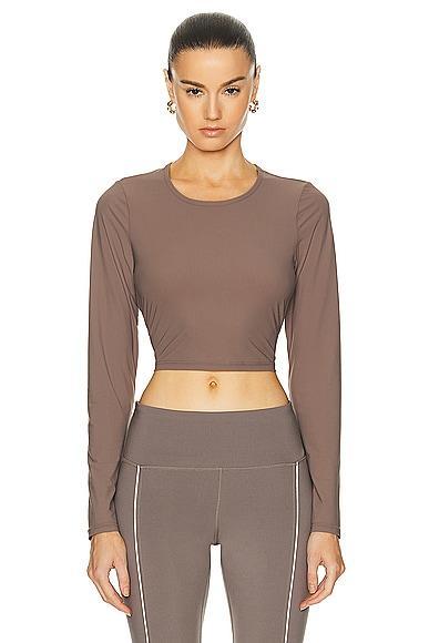 Beyond Yoga Power Beyond Lite Cardio Cropped Pullover Top Taupe. (also in XS). Product Image