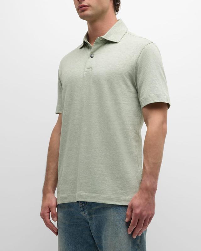 Mens Linen Cotton Short-Sleeve Polo Shirt Product Image