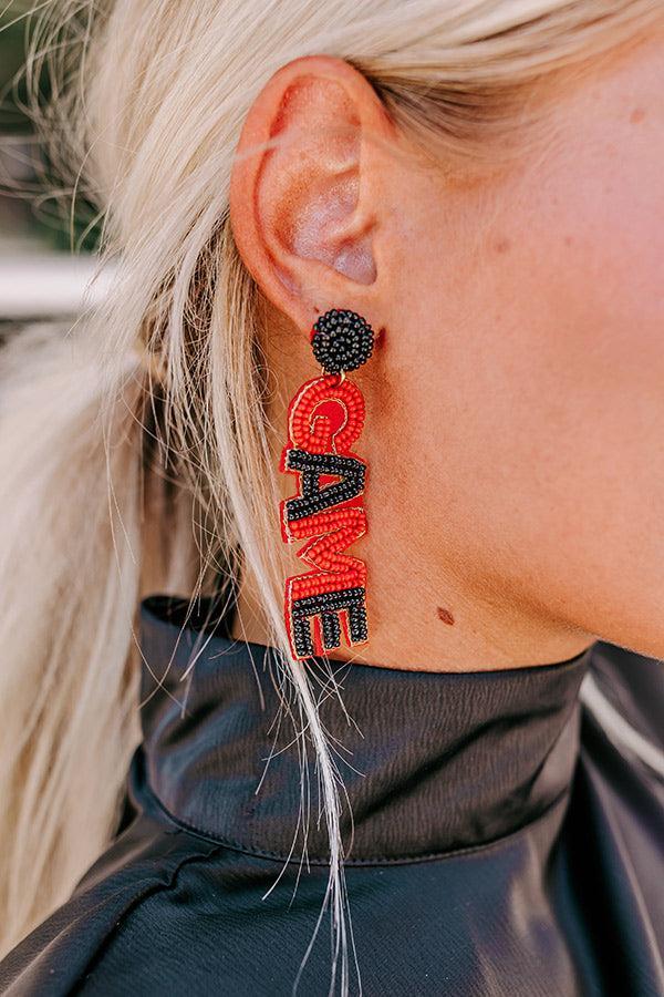 Game Day Beaded Earrings In Red Product Image