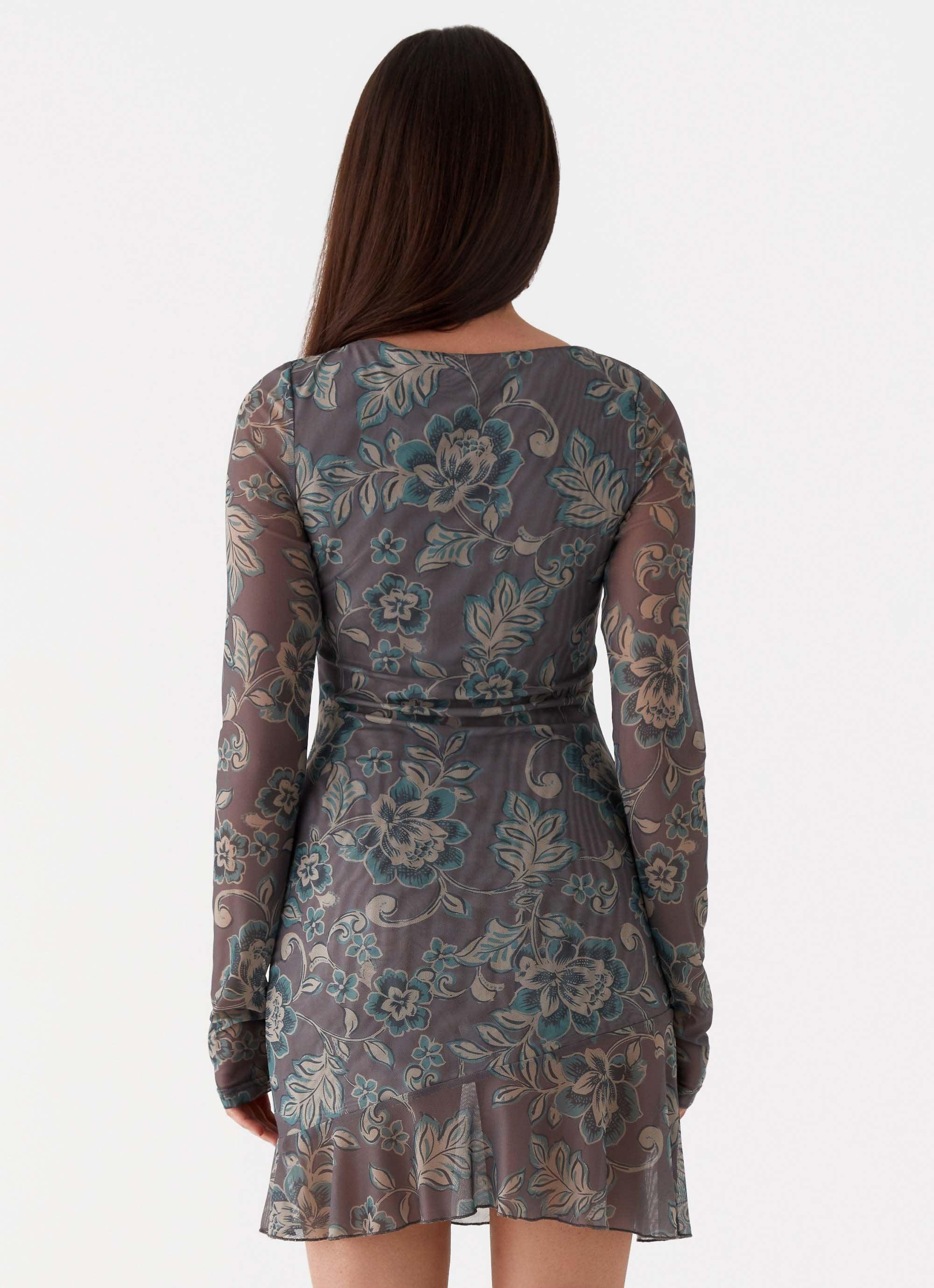 Ines Long Sleeve Mini Dress - Brown Floral Product Image