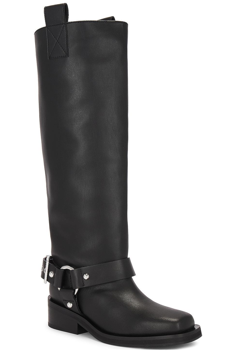 Ganni Biker Tubular Underknee Boot in Black - Black. Size 39 (also in 36). Product Image