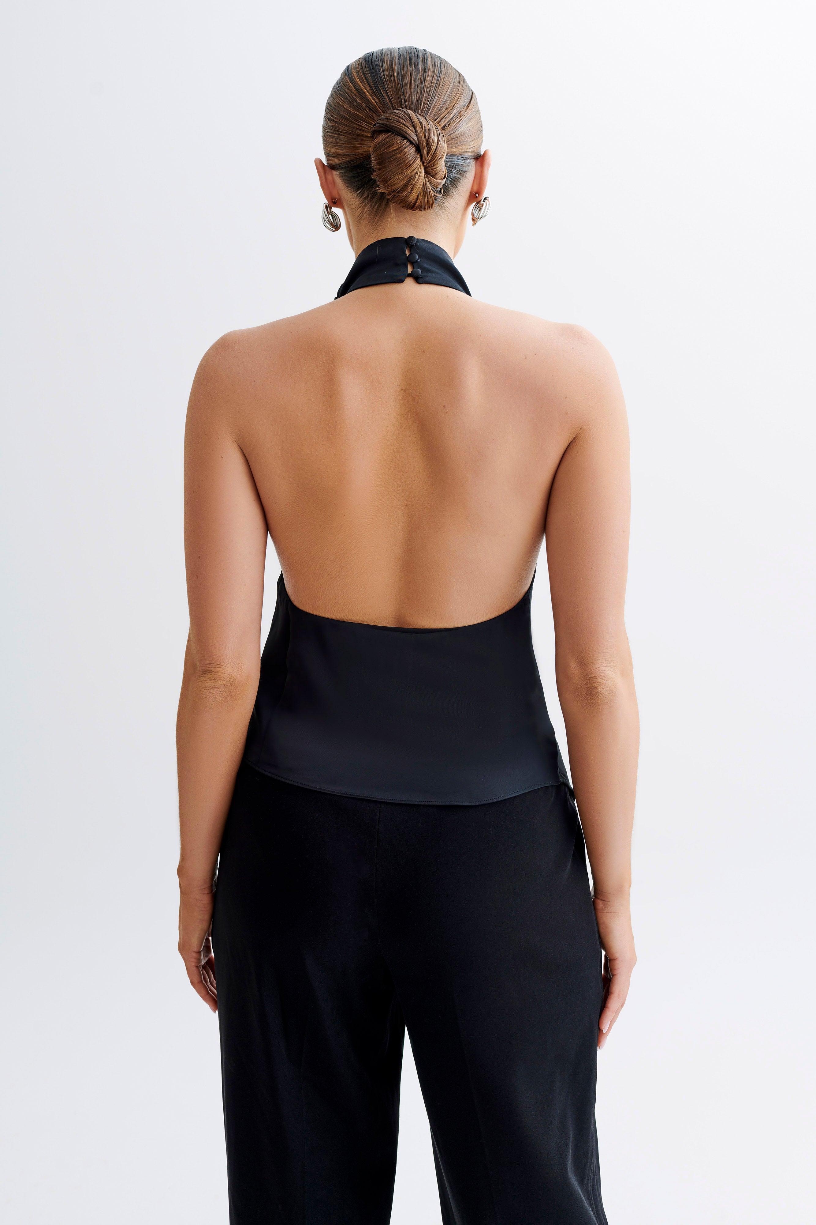 Seraphine Satin Halter Top - Black Product Image