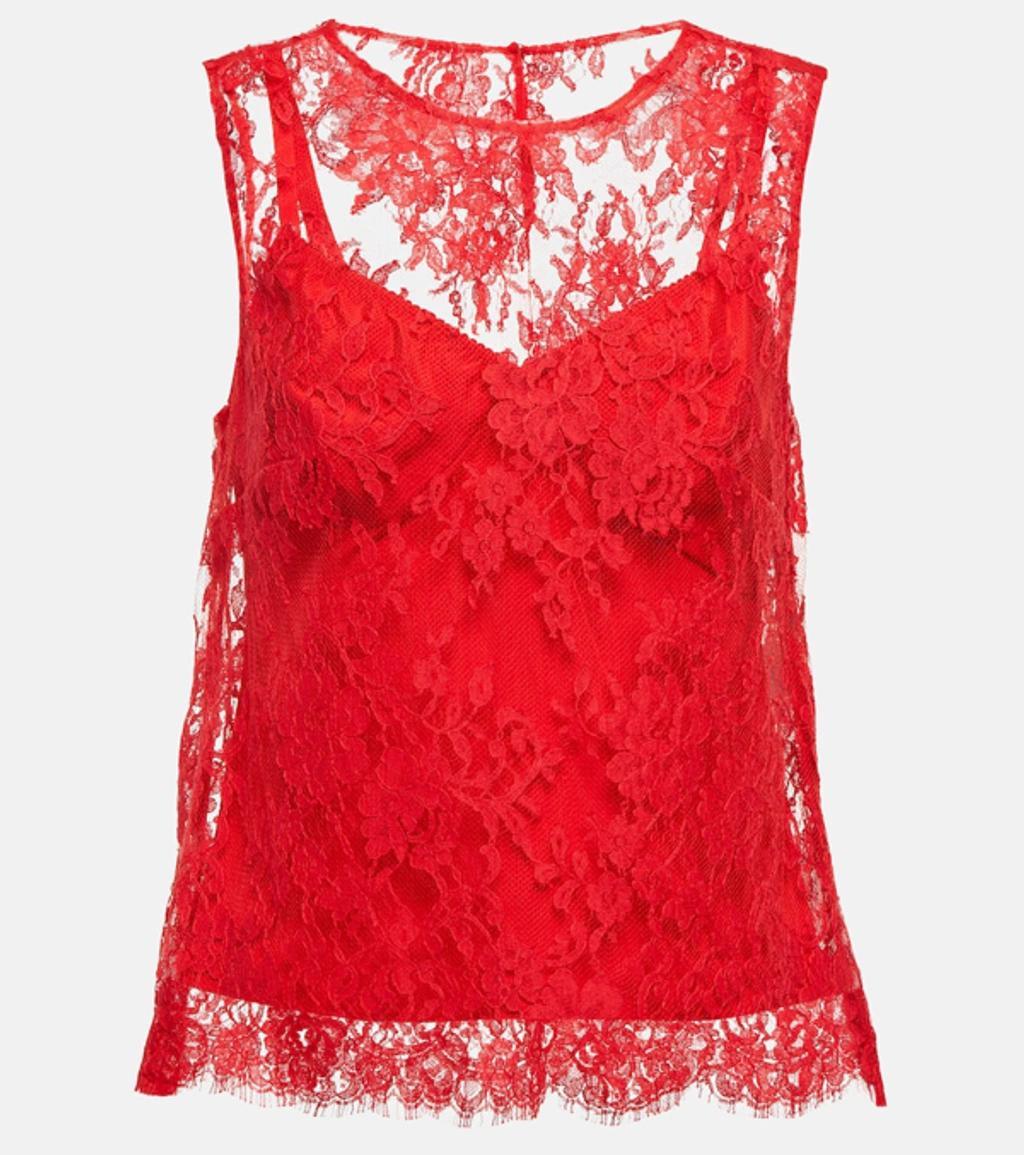 Floral Chantilly Lace Top In Red Product Image