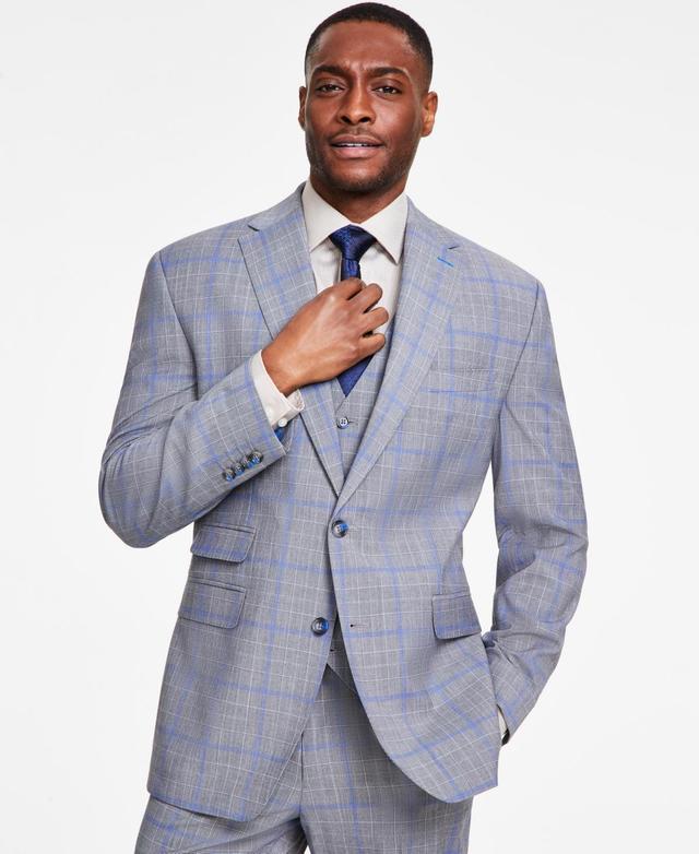 Tayion Collection Mens Classic-Fit Plaid Suit Jacket - Light Grey Product Image