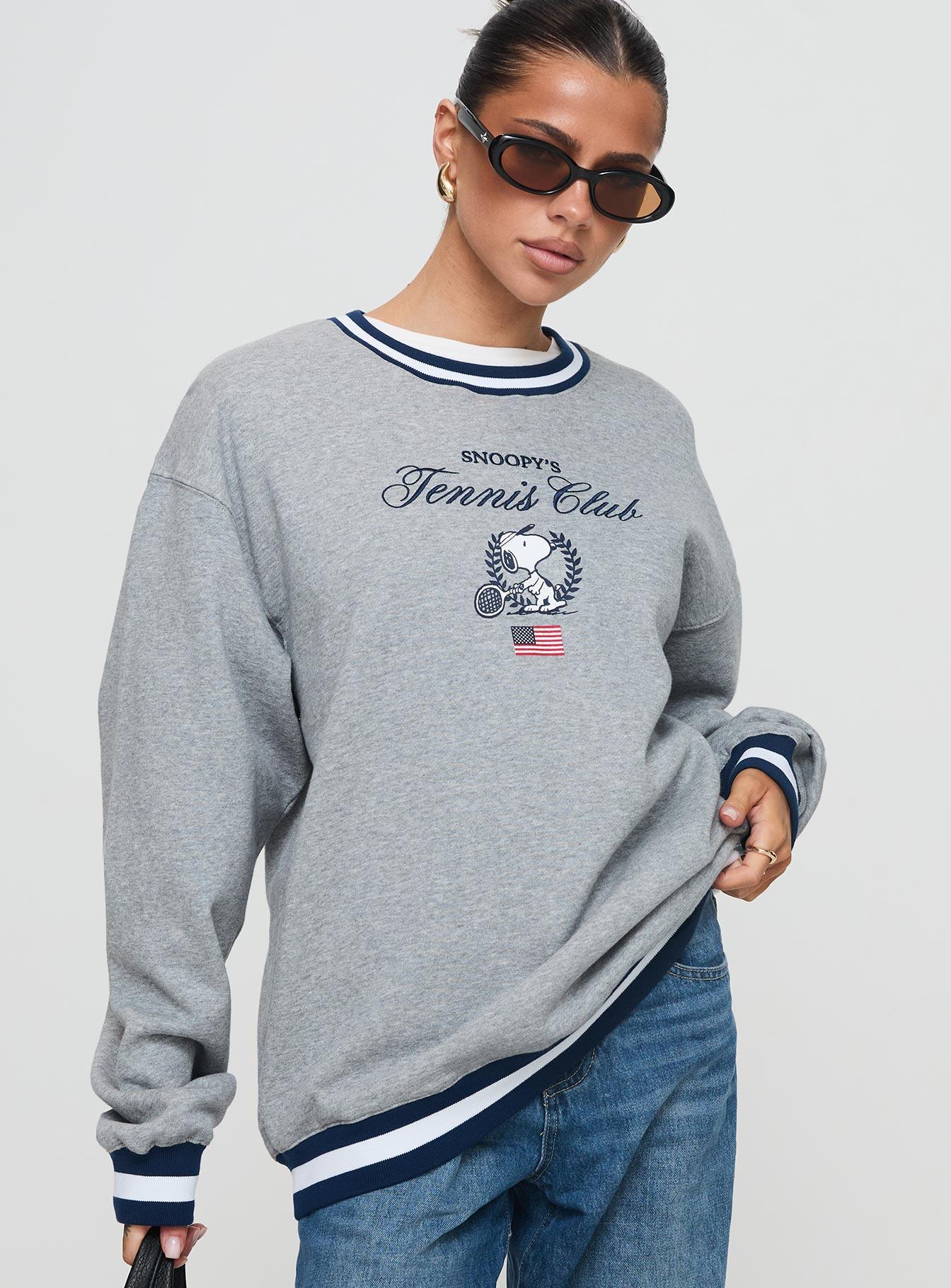 Snoopy Tennis Club Sweater Grey Product Image