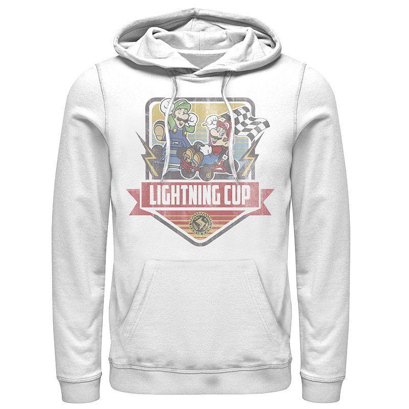 Mens Mario Kart Lightning Cup Faded Logo Hoodie White Product Image