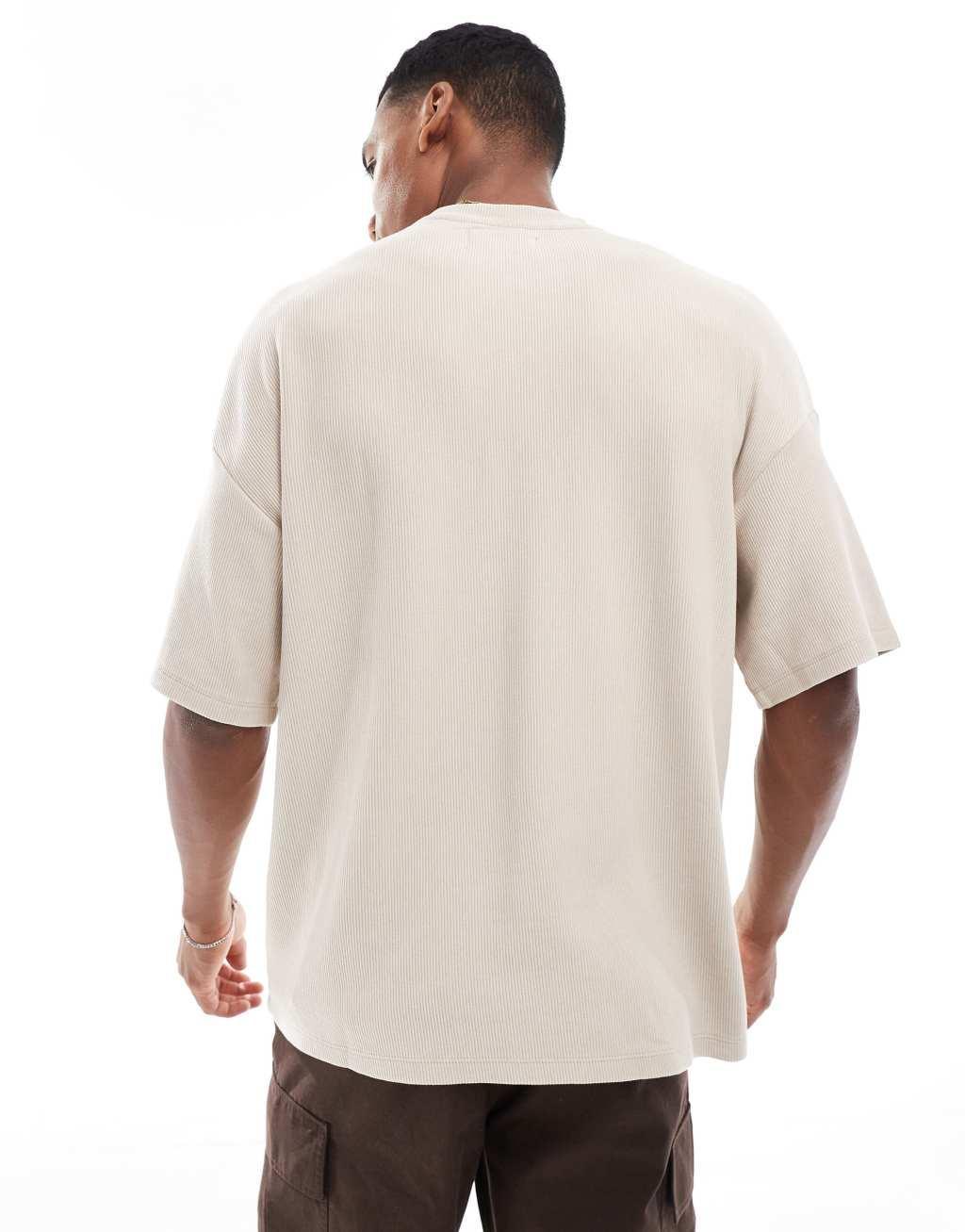 ADPT oversized heavy weight ribbed T-shirt in beige  Product Image