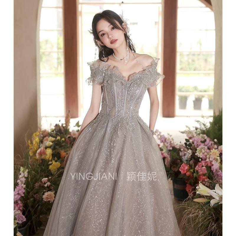 Off-Shoulder Sequin A-Line Evening Gown Product Image