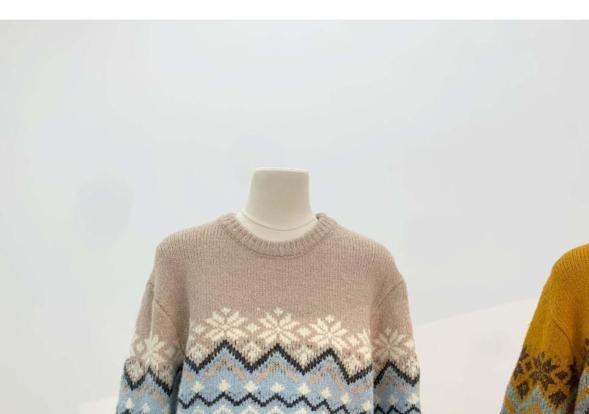 Round Neck Patterned Oversized Sweater Product Image