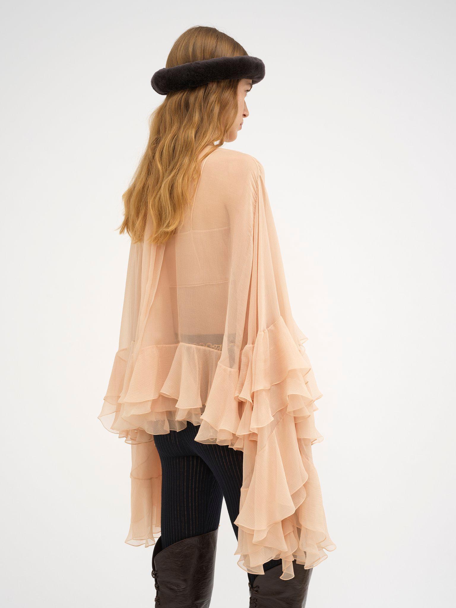 High-low ruffle top in silk mousseline Product Image