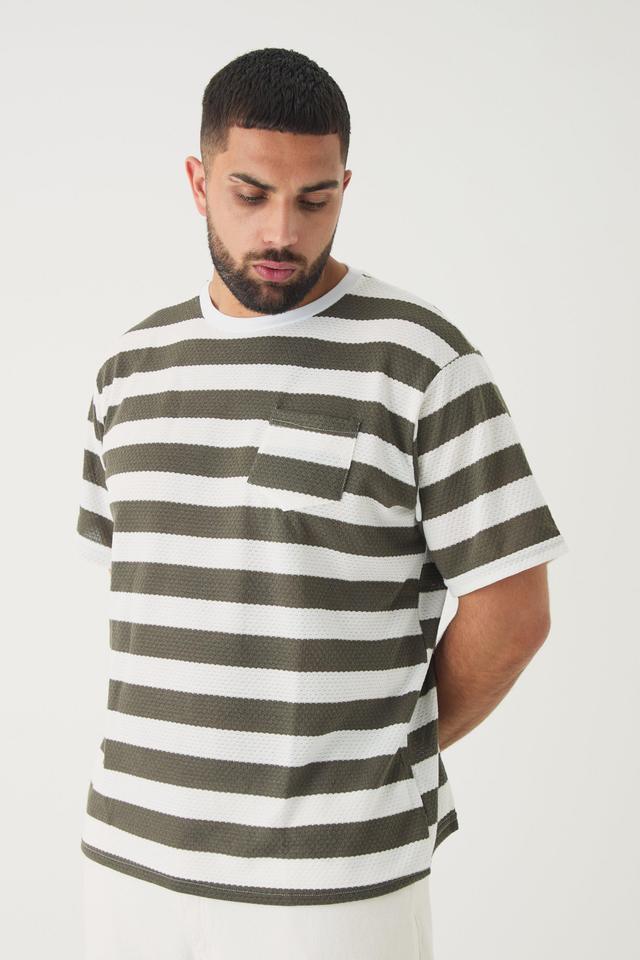 Plus Oversized Textured Stripe T-shirt | boohooMAN USA Product Image