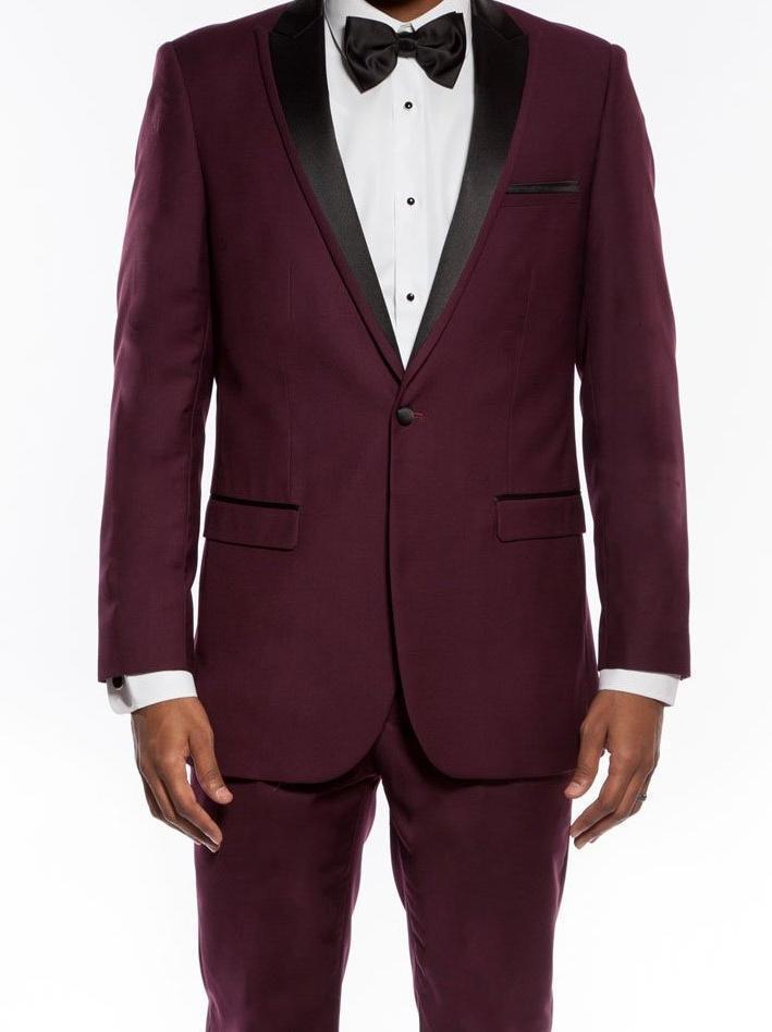 Burgundy Slim Fit 2 Piece Tuxedo With Satin Peak Lapel Product Image