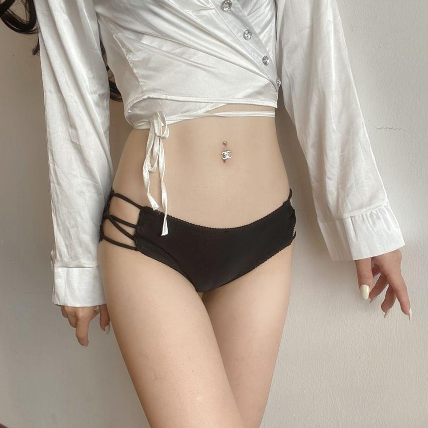 Plain Strappy Lace Trim Bikini Panties Product Image