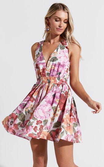 Hepburn Mini Dress - V Neck Tie Back Dress in Spring Floral Product Image