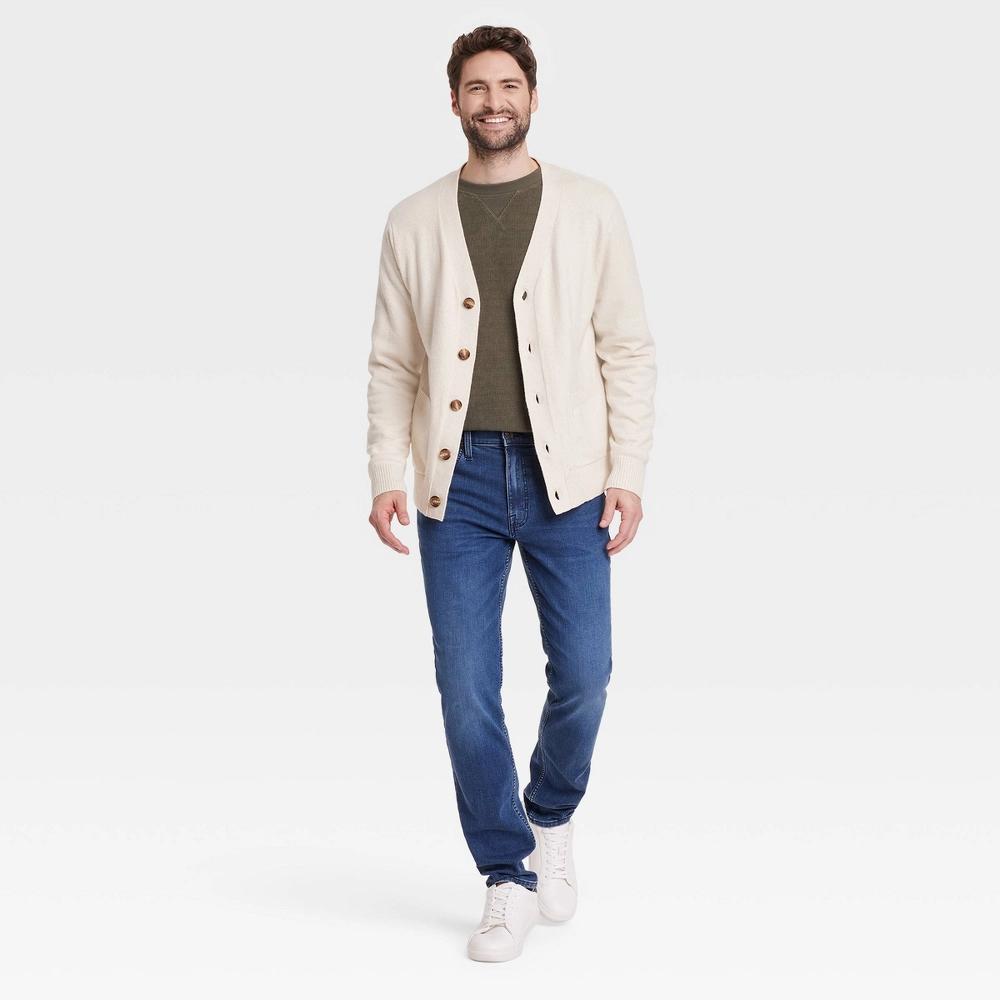 Men's V-Neck Cardigan Sweater - Goodfellow & Co™ Cream M Product Image