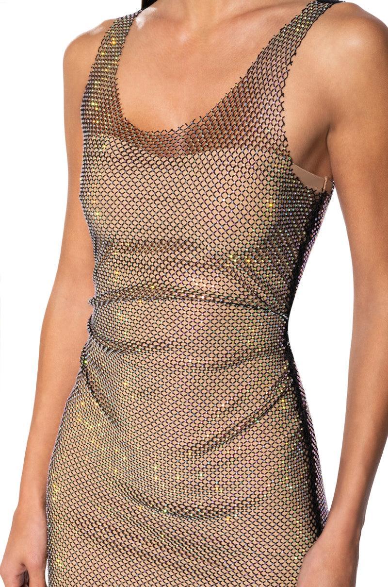 AYLA RHINESTONE MESH SLEEVELESS DRESS Product Image