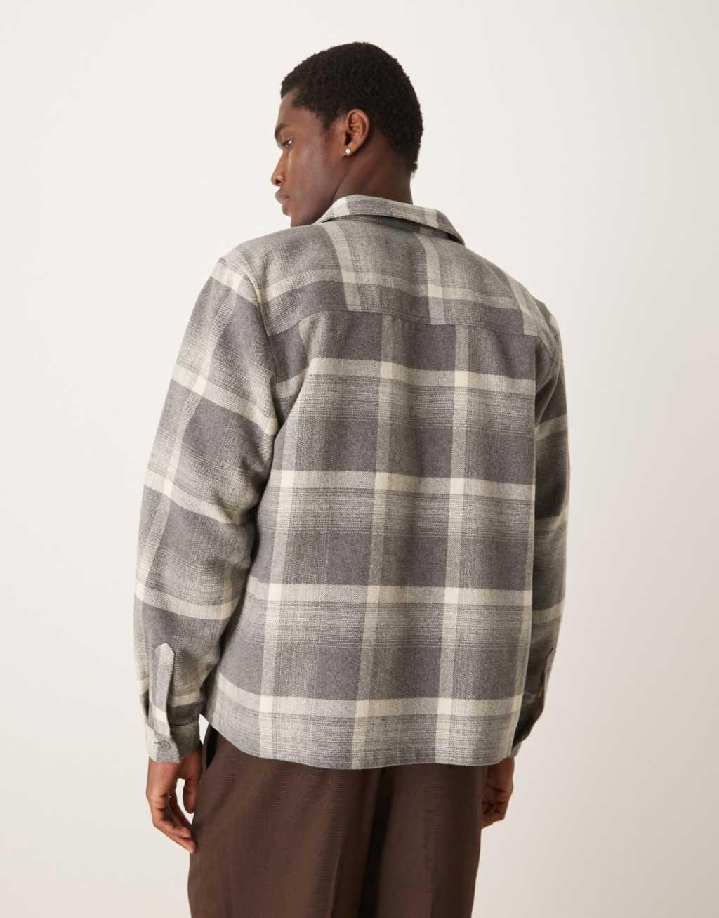 ASOS DESIGN relaxed boxy zip through shacket in gray brushed check Product Image